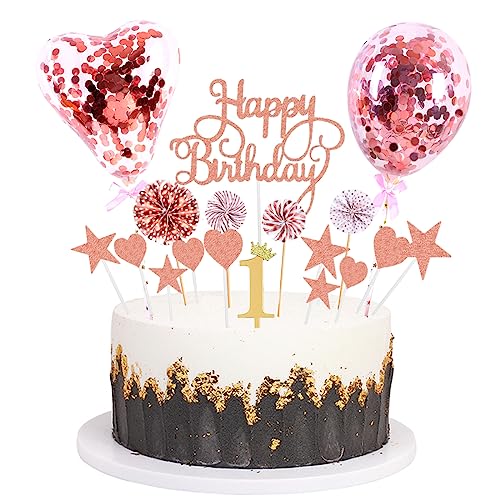 Daimay Tortenaufsätze Geburtstag Tortendeko Cake Topper Kuchen Deko Happy Birthday kuchendeko Boho Torten Topper Cupcake Muffin Topper Ballon Glitter Stern Konfetti Luftballon - Rosegold 1 von Daimay