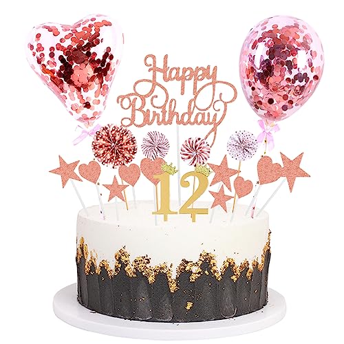 Daimay Tortenaufsätze Geburtstag Tortendeko Cake Topper Kuchen Deko Happy Birthday kuchendeko Boho Torten Topper Cupcake Muffin Topper Ballon Glitter Stern Konfetti Luftballon - Rosegold 12 von Daimay