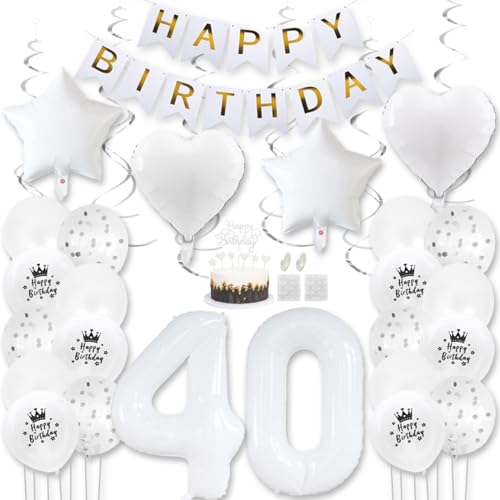 Daimay Weiß Luftballons Geburtstag Deko Frauen Mann Luftballons Weiß Dekoration Birthday Folienballons Banner Happy Birthday 40 Jahr Geburtstagdeko Ballons Konfetti Luftballons Tortenaufsatz von Daimay