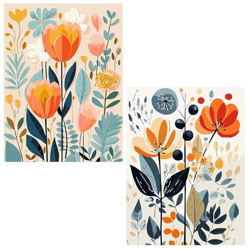 2 Stück Malen Nach Zahlen Blumen, Malen Nach Zahlen Erwachsene Abstrakt Blumen, Blumen Paint by Numbers Adult für Geschenk und Home Decor Décor 30x40cm Rahmenlos von Daisen Art