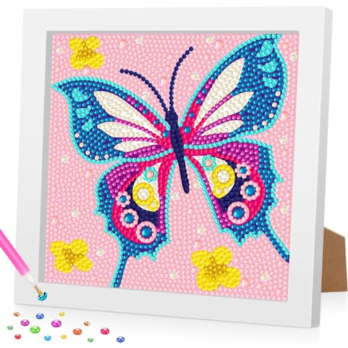 Butterfly Diamond Painting Kinder with Frame,Schmetterling Diamont Painting Set,Diamond Painting Bilder Kinder,5D Gem Art Craft for Gift Home Wall Decor 18 * 18cm von Daisen Art