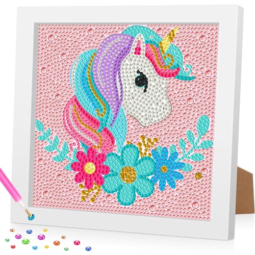 Daisen Art Diamond Painting Kinder with Frame,Einhorn Diamond Painting Kinder Mädchen Crystal Gem Art with Gift Box for Gift Home Wall Decor 18 * 18cm von Daisen Art