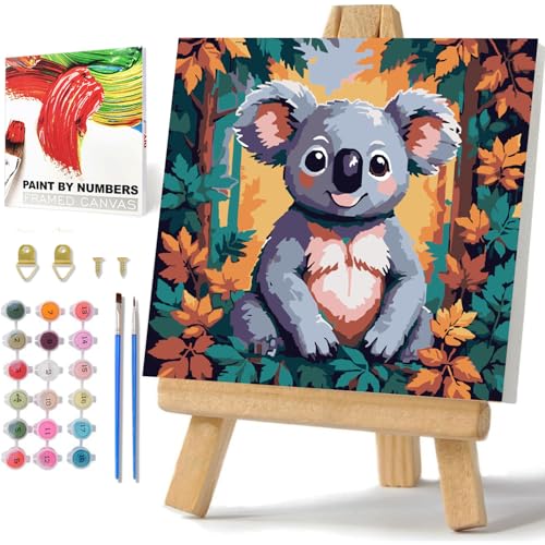 Daisen Art Koala Malen Nach Zahlen Kinder ab 5 6 7 8 9 10 Jahre Mädchen, Paint by Numbers Kinder Koala Jahre Mädchen und Junge für Geschenke und Home Mit Box und Staffelei 20x20cm von Daisen Art