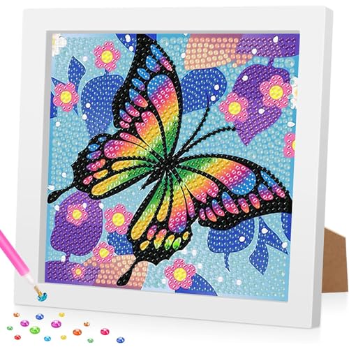 Diamant Painting Bilder Kinder, Schmetterling Diamond Painting Mit Rahmen für Geschenk und Zuhause Wanddekoration 18x18cm von Daisen Art