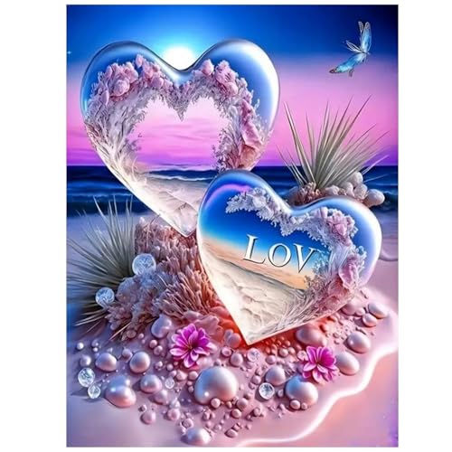 Diamant Painting bilder, Herz Diamond Painting Erwachsene, Strand Diamond Painting Set, Geeignet als Wanddekoration für Zuhause 30x40cm von Daisen Art
