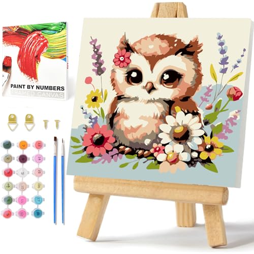 Eule Malen Nach Zahlen Kinder, Eule Malen Nach Zahlen mit Rahmen, Paint by Numbers Tiere, Malen Nach Zahlen ab 6 für Geschenk und Home Decor 20x20cm von Daisen Art