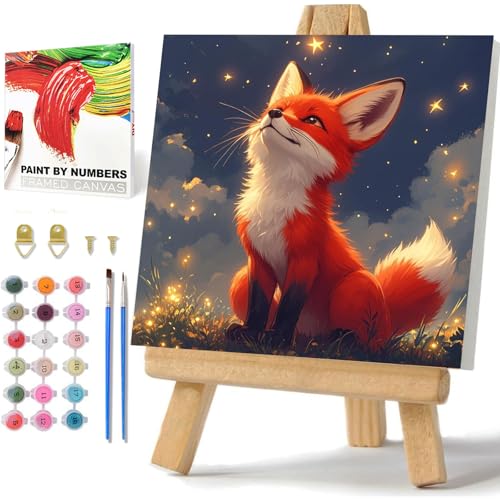 Fuchs Malen Nach Zahlen Kinder, Fuchs Malen Nach Zahlen mit Rahmen, Paint by Numbers Tiere, Fuchs Malen Nach Zahlen ab 6 für Geschenk und Home Decor 20x20cm von Daisen Art