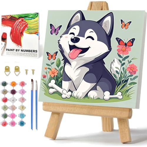 Hund Malen Nach Zahlen Kinder, Hund Malen Nach Zahlen mit Rahmen, Paint by Numbers Tiere, Hunds Malen Nach Zahlen ab 6 für Geschenk und Home Decor 20x20cm von Daisen Art