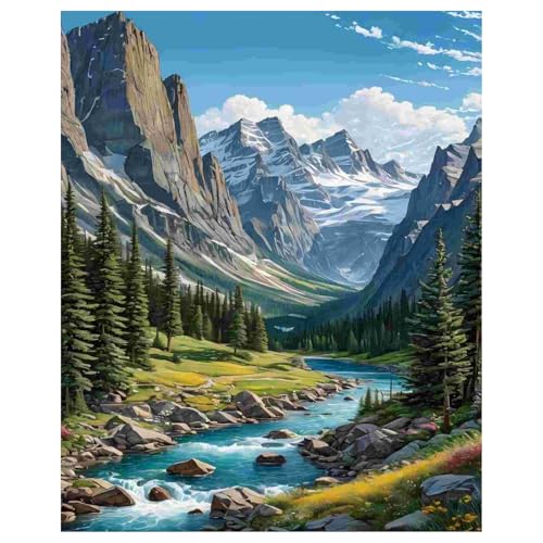 Malen Nach Zahlen Erwachsene Landschaft, Paint by Numbers Adult, Berge und Wasser Malen Nach Zahlen für Geschenk und Home Decor 40x50cm Rahmenlos von Daisen Art