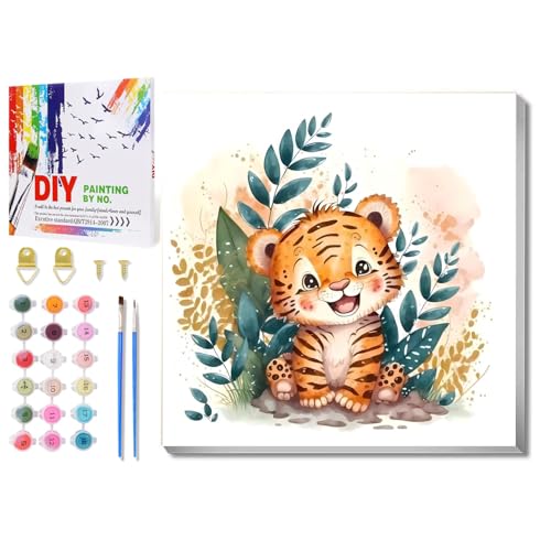 Malen Nach Zahlen Tiere für Kinder - Tiger Mit Rahmen, Paint by Numbers für Geschenk und Home Decor 20x20cm von Daisen Art