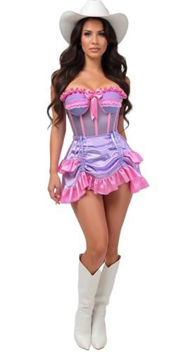 Daisy corsets Damen Korsett und Rock, 2-teiliges Set aus Netzstoff, mit Bügel, Korsett und Rock, Westernkleid, Violett / Rosa, violett / pink, 2X Daisy corsets Damen Korsett und Rock, 2-teiliges Set aus Netzstoff, mit Bügel, Korsett und Rock, Westernkleid, Violett / Rosa, violett / pink, 2X von Daisy Corsets