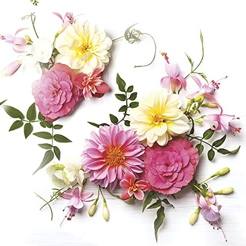 DAISY 3-lagige Papierservietten mit Frühlingsblumen, für Serviettentechnik, Mittagessen, 33 cm x 33 cm, 20 Stück (zarte Blumenzusammensetzung) von Daisy