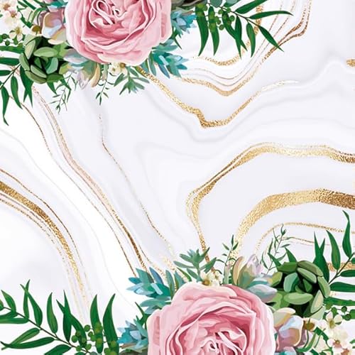 Daisy 3-lagige Papierservietten mit Frühlingsblumen, für Serviettentechnik, Mittagessen, 33 cm x 33 cm, 20 Stück (rosa Rosen auf grauem und goldenem Marmor) von Daisy