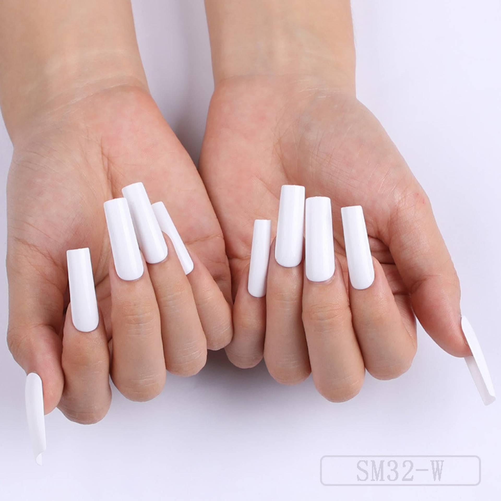 24Pcs Mix Size Lange Weiße Druck Auf Nägel Mit Freiem Klebstoff, Frauen Sargnägel, Pressen Fasle Nägel, Sarg Fake Nagelkunst von DaisyNailArt