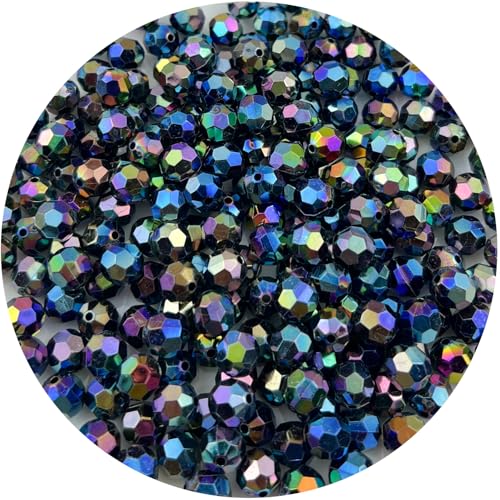 Daiyifiy Runde facettierte Acrylperlen, 8 mm, AB-Farbe, transparente Kristall-Acrylperlen, runde Doppelkegel-Perlen für Schmuckherstellung, Armbänder, Halsketten, Ohrringe, Wind (135 - Schwarz AB), von Daiyifiy