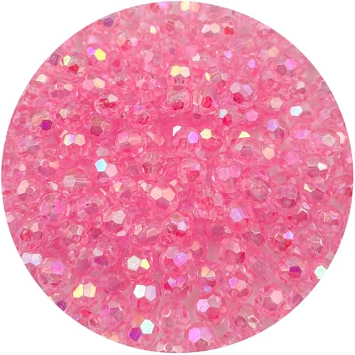 Daiyifiy Runde facettierte Acrylperlen, 8 mm, AB-Farbe, transparente Kristall-Acrylperlen, runde Doppelkegel-Perlen für Schmuckherstellung, Armbänder, Halsketten, Ohrringe, Wind (136- Deep Pink AB), von Daiyifiy