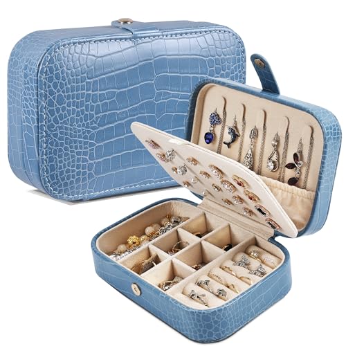 Dajasan Reise Schmuckkästchen, Klein Schmuckaufbewahrung, Schmuckschatulle, Leder Schmuck Organizer für Damen Mädchen, Geschenk für Geburtstag, Weihnachten, Muttertag (Blau) von Dajasan