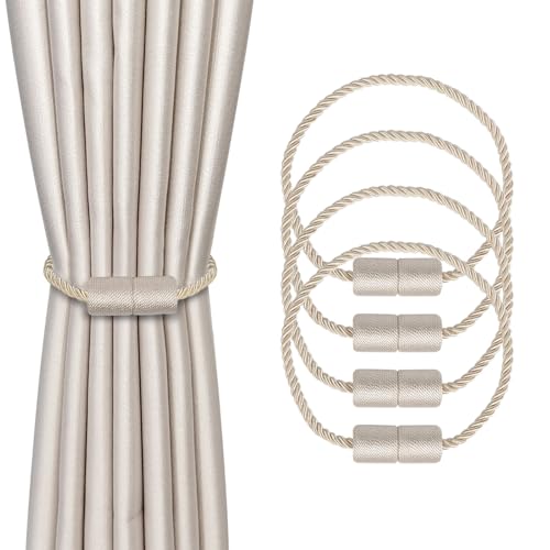 Dalababa 4 Stück Magnetische Vorhang Raffhalter, Gardinenhalter Raffhalter für Vorhänge, Vorhangschnalle Vorhang Halter Zubehör für Haus Dekoration, Beige von Dalababa