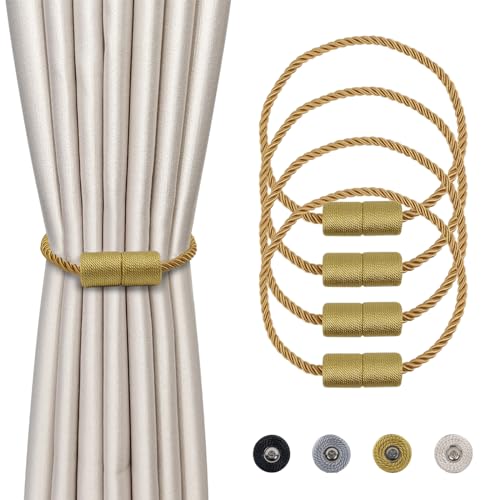 Dalababa 4 Stück Magnetische Vorhang Raffhalter Gold, Gardinenhalter Raffhalter Vorhang Halter 41.5cm Vorhangseil Magnetische Vorhangschnalle Vorhang Zubehör für Haus Dekoration von Dalababa