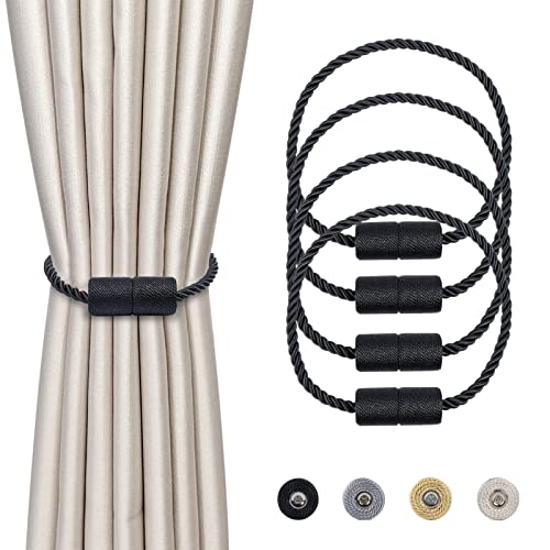 Dalababa 4 Stück Magnetische Vorhang Raffhalter, Gardinenhalter Raffhalter für Vorhänge, Vorhangschnalle Vorhang Halter Zubehör für Haus Dekoration, Schwarz von Dalababa