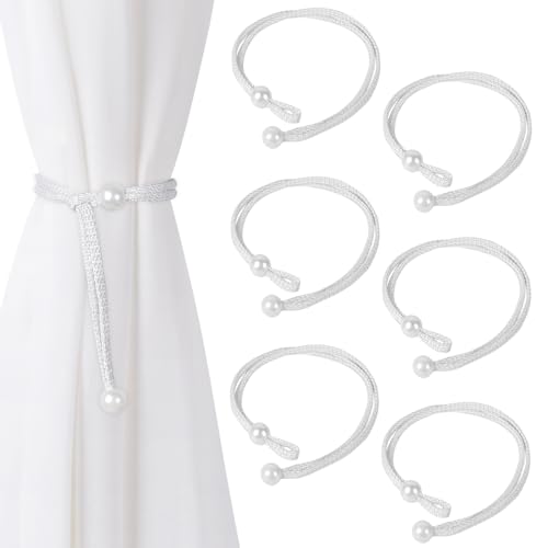 Dalababa 6 Stück Vorhang Raffhalter, Gewebte Gardinenhalter Seil 47cm, Einstellbar Perle Vorhanghalter Raffhalter für Vorhänge, für Wohnzimmer, Schlafzimmer, Café, Büro Deko (Weiß) von Dalababa