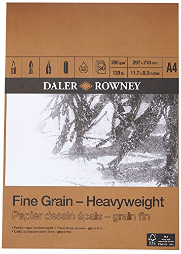 DALER ROWNEY Zeichenpapier, feingekörnte, leichte Textur, 200 g/m², einseitig geleimter Block, DIN A4 21 x 29,7 cm , 30 Blatt DALER ROWNEY Zeichenpapier, feingekörnte, leichte Textur, 200 g/m², einseitig geleimter Block, DIN A4 21 x 29,7 cm , 30 Blatt von Daler Rowney