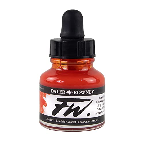 Daler Rowney Acryl Farbe FW Acrylfarbe, 29,5-ml-Flaschen, verschiedene Farben Scharlachrot von Daler Rowney