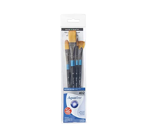 Daler Rowney Aquafine Aquarell-Set aus weichem Kunsthaar, 4 Verschiedene Pinsel mit kurzem Griff (rund, ovale Wäsche und EIN Strich), ideal für professionelle und Anfänger-Künstler von Daler Rowney