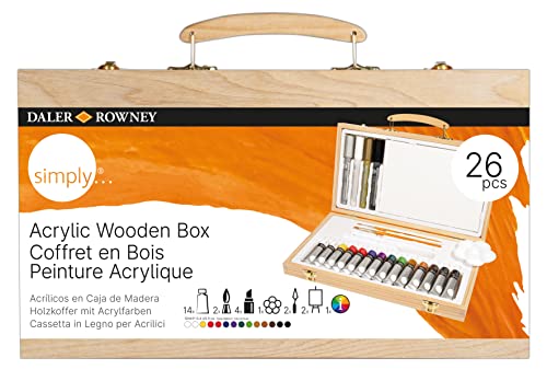 DALER ROWNEY Simply Acryl, 14 Acrylfarben und Zubehör, Holzkoffer, 26-teilig DALER ROWNEY Simply Acryl, 14 Acrylfarben und Zubehör, Holzkoffer, 26-teilig von Daler Rowney