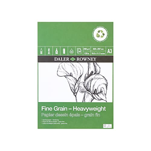 Daler-Rowney Eco Zeichenpapier, feinkörnig, leicht strukturiert, 200 g/m², A3, einseitig geklebt, säurefrei, 30 weiße Blatt, ideal für professionelle Künstler Daler-Rowney Eco Zeichenpapier, feinkörnig, leicht strukturiert, 200 g/m², A3, einseitig geklebt, säurefrei, 30 weiße Blatt, ideal für professionelle Künstler von Daler Rowney
