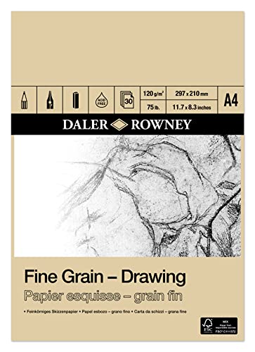 Daler Rowney Feinkörniges Skizzenpapier, leicht texturiert, A4-Block, 120 g/m², A4, einseitig verklebt, 30 weiße Bögen, ideal für professionelle Künstler und Studenten von Daler Rowney