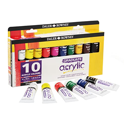 Daler Rowney GRADUATE Acrylic, Acrylfarbe in Studenten-Qualität, Selection Set mit 10 x 38 ml, multi von Daler Rowney