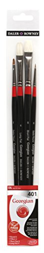 Daler Rowney Georgian 401 Pinsel-Set, georgianisches Öl, schwarzer Griff, handgefertigt, 4 Stück Daler Rowney Georgian 401 Pinsel-Set, georgianisches Öl, schwarzer Griff, handgefertigt, 4 Stück von Daler Rowney