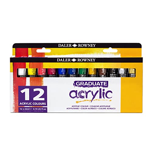 Daler Rowney GRADUATE Acrylic, Acrylfarbe in Studenten-Qualität, Set mit 12 x 22 ml, multi von Daler Rowney