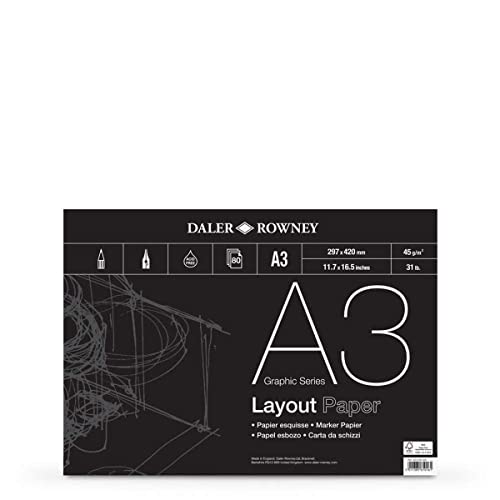 Daler-Rowney Graphic Series, 45 g/m²-A3-Layout-Papier-Block einseitig geklebt, 80 weiße Blätter, ideal für professionelle Künstler und Studenten Daler-Rowney Graphic Series, 45 g/m²-A3-Layout-Papier-Block einseitig geklebt, 80 weiße Blätter, ideal für professionelle Künstler und Studenten von Daler Rowney