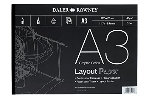 Daler-Rowney Graphic Series, 45 g/m²-A3-Layout-Papier-Block einseitig geklebt, 80 weiße Blätter, ideal für professionelle Künstler und Studenten Daler-Rowney Graphic Series, 45 g/m²-A3-Layout-Papier-Block einseitig geklebt, 80 weiße Blätter, ideal für professionelle Künstler und Studenten von Daler Rowney