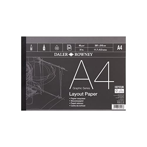Daler-Rowney Graphic Series, Layout-Papierblock, 45 g/m², DIN-A4, einseitig geklebt, 80 x weiße Blätter, ideal für professionelle Künstler und Studenten von Daler Rowney