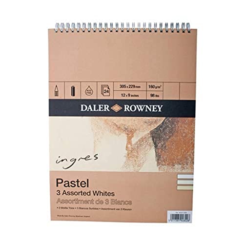 Daler-Rowney Ingres Pastellpapier, 160 g/m², 305 x 229 mm, 24 Blatt, 3 verschiedene Weißtöne, säurefrei, ideal für Künstler und Studenten von Daler Rowney