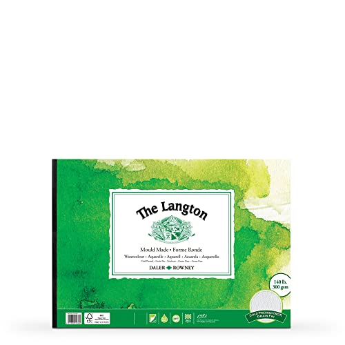 Daler-Rowney The Langton Aquarellpapierblock, kaltgepresst, 300 gsm, A4, einseitig geklebt, 12 naturweiße Blätter, ideal für professionelle Künstler und Studenten von Daler-Rowney