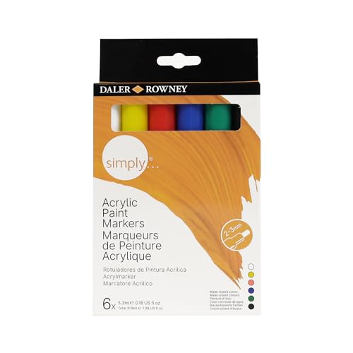 Daler-Rowney Simply Acryl-Marker-Stifte Set, 6 verschiedene Farben, verschiedene Oberflächen, auf Wasserbasis, 2-3 mm Spitze, ideal für Einsteiger und Hobbyisten Daler-Rowney Simply Acryl-Marker-Stifte Set, 6 verschiedene Farben, verschiedene Oberflächen, auf Wasserbasis, 2-3 mm Spitze, ideal für Einsteiger und Hobbyisten von Daler Rowney