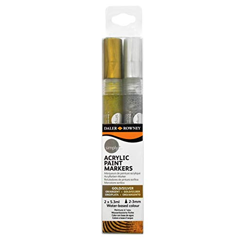 Daler Rowney Simply Acryl-Metallic-Marker-Set, goldfarbene und silberfarbene Marker, mehrere Oberflächen, auf Wasserbasis, 2-3 mm Spitze, ideal für Einsteigerkünstler und Hobbyisten Daler Rowney Simply Acryl-Metallic-Marker-Set, goldfarbene und silberfarbene Marker, mehrere Oberflächen, auf Wasserbasis, 2-3 mm Spitze, ideal für Einsteigerkünstler und Hobbyisten von Daler Rowney