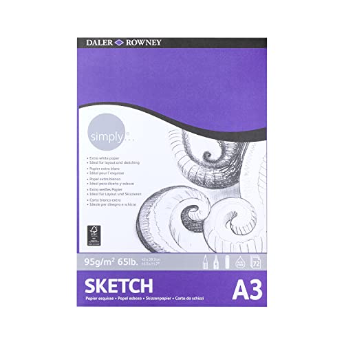 Daler-Rowney Simply Skizzenblock, 95 g/m², A3, einseitig geklebt, 72 weiße Blatt, ideal für Einsteiger und Hobbyisten Daler-Rowney Simply Skizzenblock, 95 g/m², A3, einseitig geklebt, 72 weiße Blatt, ideal für Einsteiger und Hobbyisten von Daler Rowney