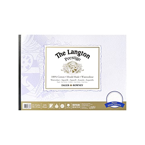 Daler-Rowney The Langton Prestige Aquarellpapier, grob, 300 g/m², 50,8 x 35,6 cm, einseitig geklebt, säurefrei, 12 natürliche weiße Blätter, ideal für professionelle Künstler Daler-Rowney The Langton Prestige Aquarellpapier, grob, 300 g/m², 50,8 x 35,6 cm, einseitig geklebt, säurefrei, 12 natürliche weiße Blätter, ideal für professionelle Künstler von Daler Rowney