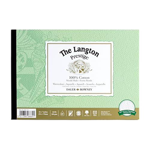 Daler-Rowney The Langton Prestige kaltgepresstes Aquarellpapier, 300 g/m², 25,4 x 17,8 cm, 1 Seite geklebt, säurefrei, 12 Blatt, ideal für professionelle Künstler von Daler Rowney