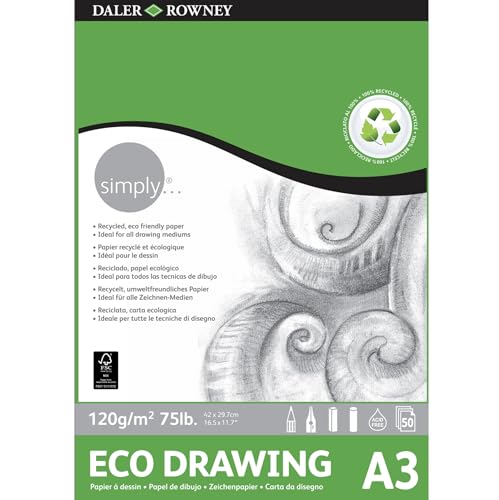 Geklebter Zeichenblock, ideal für DALER ROWNEY Simply, Format 29,7 x 42 cm, mit 50 Blatt Papier mit 120 g/m² feiner Körnung Geklebter Zeichenblock, ideal für DALER ROWNEY Simply, Format 29,7 x 42 cm, mit 50 Blatt Papier mit 120 g/m² feiner Körnung von Daler Rowney