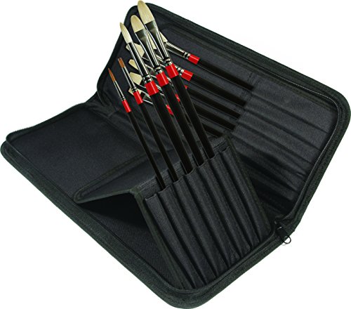 Daler-Rowney Georgischer Ölpinsel, Schweineborsten und Zobelhaar, langer Griff, rund, hell, kurz, Filbert, kurz, flach, lang, flach und Fächer, Reißverschlussetui, Kunst-Set, 10 verschiedene Pinsel Daler-Rowney Georgischer Ölpinsel, Schweineborsten und Zobelhaar, langer Griff, rund, hell, kurz, Filbert, kurz, flach, lang, flach und Fächer, Reißverschlussetui, Kunst-Set, 10 verschiedene Pinsel von Daler Rowney