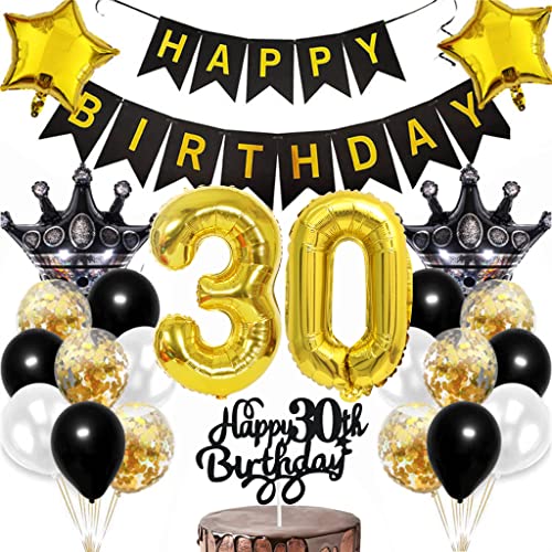 Dalettu 30. Geburtstag Dekoration, Luftballon 30. Geburtstag Männer Deko, Kuchendeko Geburtstag 30 Jahre Frauen, Happy Birthday Deko 30 Geburtstag Mann, Gold Geburtstagsdeko 30 Jahre Mann Frau von Dalettu