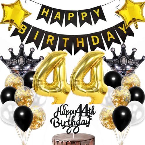 Dalettu 44. Geburtstag Dekoration, Luftballon 44. Geburtstag Männer Deko, Kuchendeko Geburtstag 44 Jahre Frauen, Happy Birthday Deko 44 Geburtstag Mann, Gold Geburtstagsdeko 44 Jahre Mann Frau von Dalettu