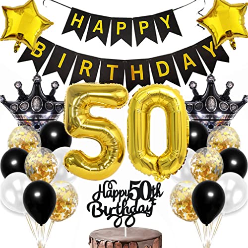 Dalettu 50. Geburtstag Dekoration, Luftballon 50. Geburtstag Männer Deko, Kuchendeko Geburtstag 50 Jahre Frauen, Happy Birthday Deko 50 Geburtstag Mann, Gold Geburtstagsdeko 50 Jahre Mann Frau von Dalettu