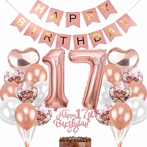 Dalettu Deko 17. Geburtstag Mädchen: Herz Rosegold Ballon, Happy Birthday Banner, Tortendeko, 1 stück Latex Dalettu Deko 17. Geburtstag Mädchen: Herz Rosegold Ballon, Happy Birthday Banner, Tortendeko, 1 stück Latex von Dalettu